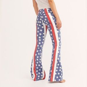 Free People Stars And Stripes American Flag Penny Pull On Flare Pants Size 27
